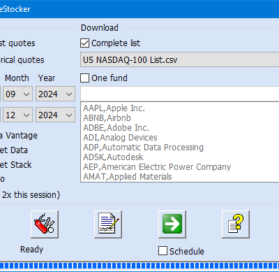 Image of the main window of QuoteStocker to download stock quotes