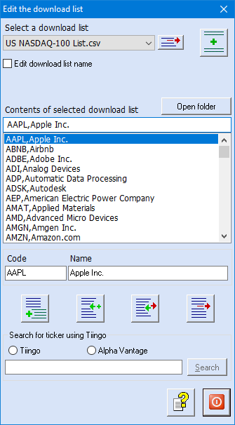 Screenshot of the Edit Download List window