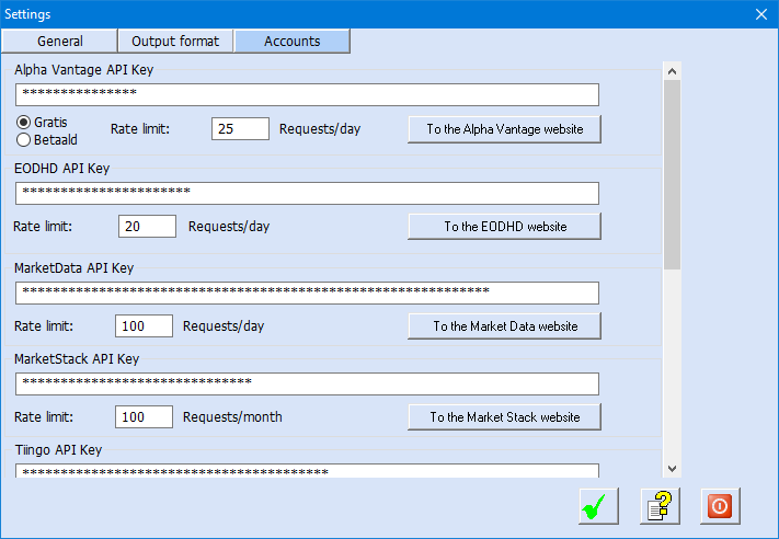 Screenshot Account settings QuoteStocker.
